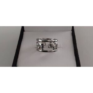 Beautiful High Polished .925 Sterling Silver Elephant Motif Wide Band Ring Sz 7